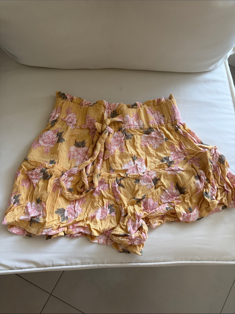 Vanilla Star Mustard Floral Ruffle Shorts
